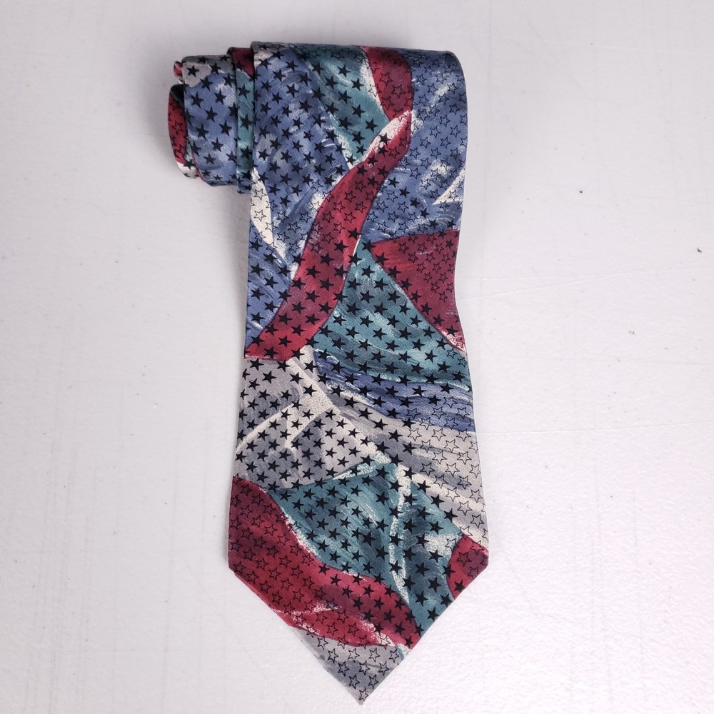 Je Suis Necktie Abstract Star Print Bold‎ Red Blue Patriotic Statement